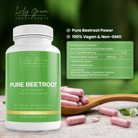 Lily Green Supplements Lily Green Pure Beetroot Capsules | 1300mg Per Serving Beetroot Supplement | Nitric Oxide Boost | Rich in Vitamins & Minerals | Non-GMO, No Artificial Additives | 90 Vegan Capsules | Made in UK