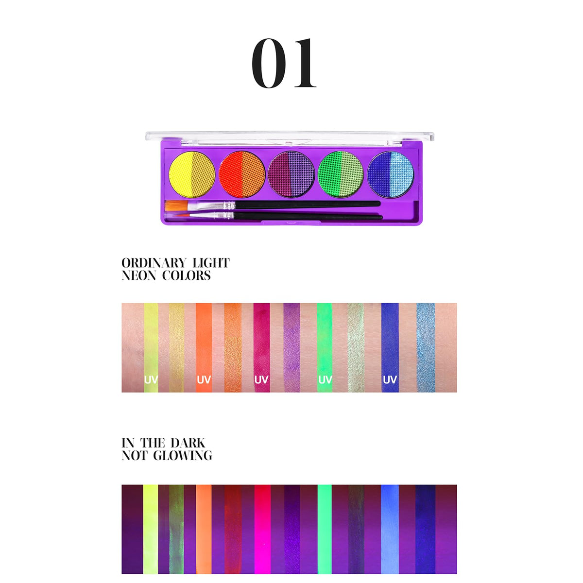YUDDUO 10 Colors Face Painting Kit With 2 Paint Brushes, Body Paint, Glow in the Dark Face Paint, Water-Based Face Paint For Halloween Party Cosplay Clown Sfx Makeup (02)