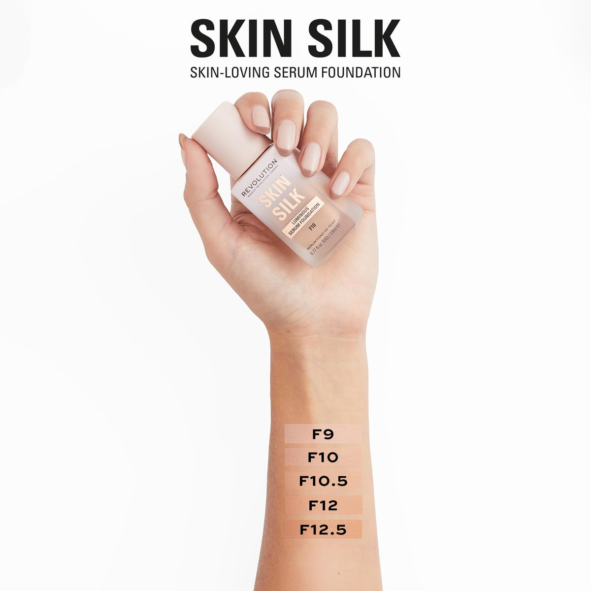 Makeup Revolution, Skin Silk Serum Foundation, Light to Medium Coverage, Contains Hyaluronic Acid, F10, 23ml