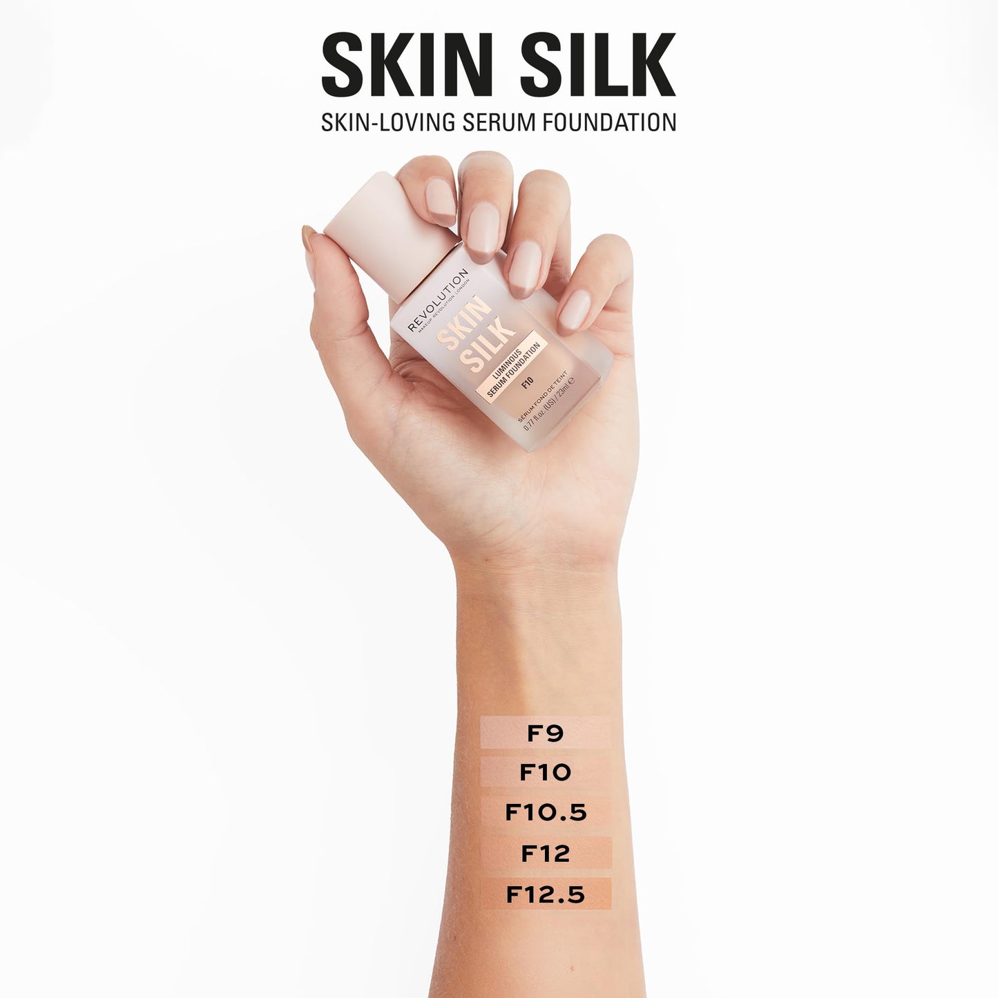 Makeup Revolution, Skin Silk Serum Foundation, Light to Medium Coverage, Contains Hyaluronic Acid, F10, 23ml