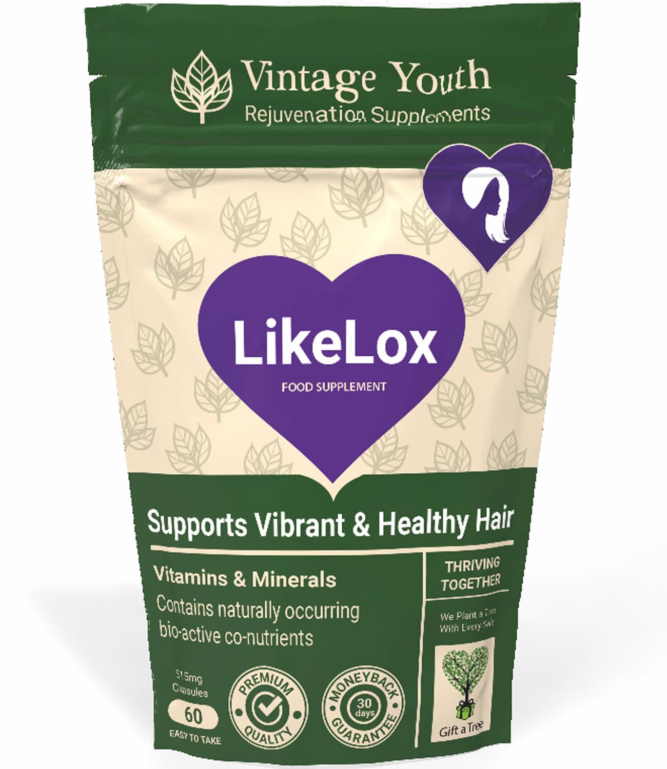 Vintage Youth LikeLox Premium Hair Care Supplement - Revitalises Hair, Strengthens Locks, Vitamins for Strong, Vibrant Hair
