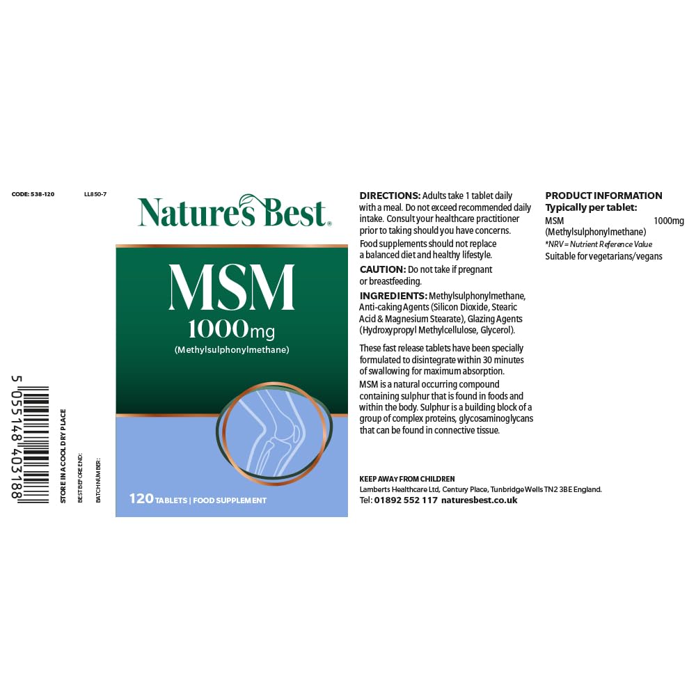 NATURE'S BEST Nature's Best Pure MSM 1000mg Tablets, 120 Tablets