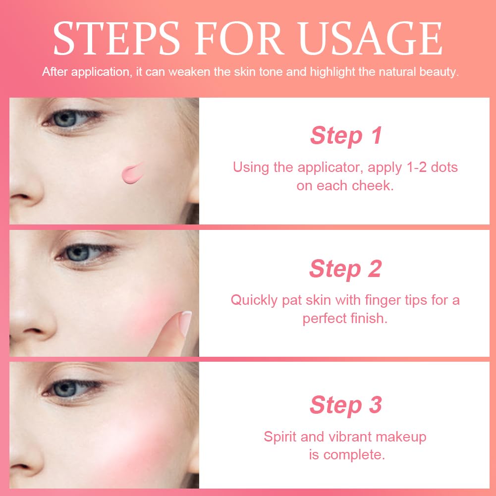 LOPHE 3 Pcs Liquid Blush for Cheeks, Soft Cream Liquid Blush Stick With Fine Glitter, Natural-Looking Face Cheek Tint Blush Makeup, Long Lasting Blendable Lightweight Moisturizing Beauty Makeup