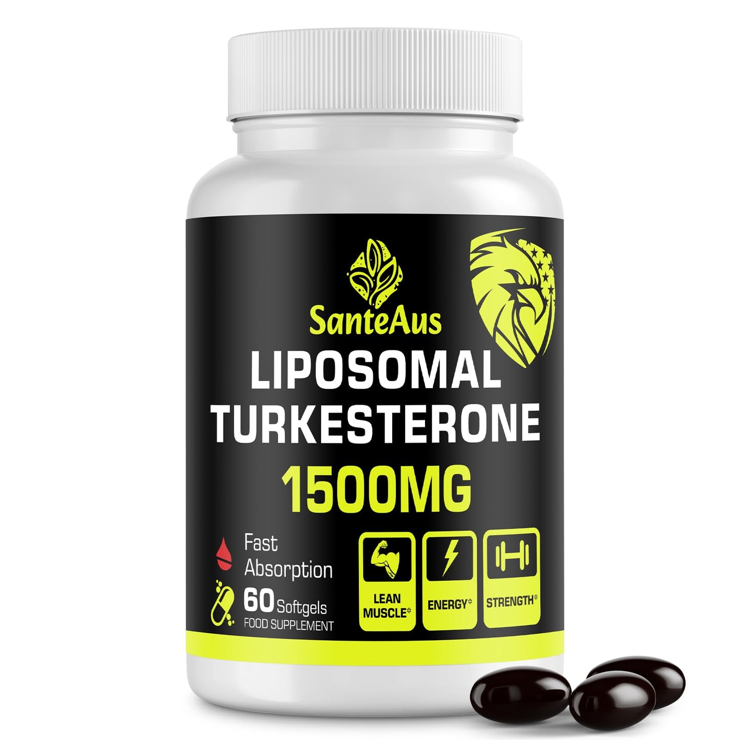 SanteAus Liposomal Turkesterone Capsules 1500mg Supplement, Max Strength Ajuga Turkestanica Extract, Standardized to 20% Turkesterone, Optimal Absorption, Muscle Growth & Recovery, Gluten Free, Fillers Free