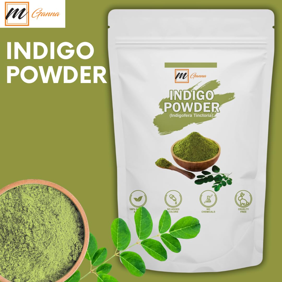 mGanna 100% Natural Indigo Powder for Hair Dye and Coloring 0.50 LBS 227 GMS | No Sulfates | No PPD or Any Chemicals for Healthy Hair Care