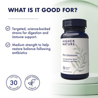 HIGHER NATURE Higher Nature - Pro Immune - Triple Action Immune Support Probiotic - Live Bacteria, Black Elderberry and Zinc - 7 Bacteria Strains - 10 Billion CFUs - Vegan Probiotics - 30 Capsules