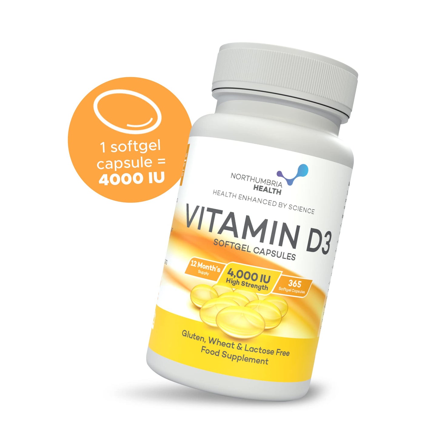 Northumbria Health Vitamin D3 Softgel Capsules, High-Strength D3 Vitamins for Immune Support and Calcium Absorption, Easy to Swallow Vitamin D Softgel Capsules, No Additives or GMO, 365 Capsules