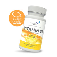 Northumbria Health Vitamin D3 Softgel Capsules, High-Strength D3 Vitamins for Immune Support and Calcium Absorption, Easy to Swallow Vitamin D Softgel Capsules, No Additives or GMO, 365 Capsules