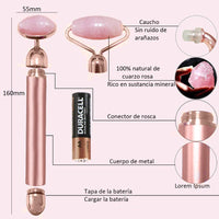 WANGDEFU Electric Jade Roller Face Massager,3-in-1,100% Natural Rose Quartz Facial Roller Kit,Skin Care Beauty Roller Tool for Anti-Aging,Anti-Wrinkle,Skin Tightening,Chin Toning Roller,Rose Gold