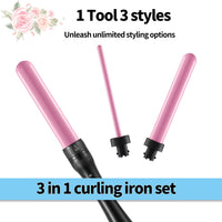 Culwad Curling Wand 3 in 1, Hair Curler Wand Set with 3 Interchangeable Barrels 9/25/32 mm, 180℃-210℃ Temperature Control, Curling Tongs for Short Medium Long Hair