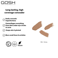Gosh GOSH Concealer High Coverage 006 Honey I High coverage liquid concealer to cover dark circles, redness, blemishes and pimples for sensitive skin I Long-lasting, vegan and allergy-certified