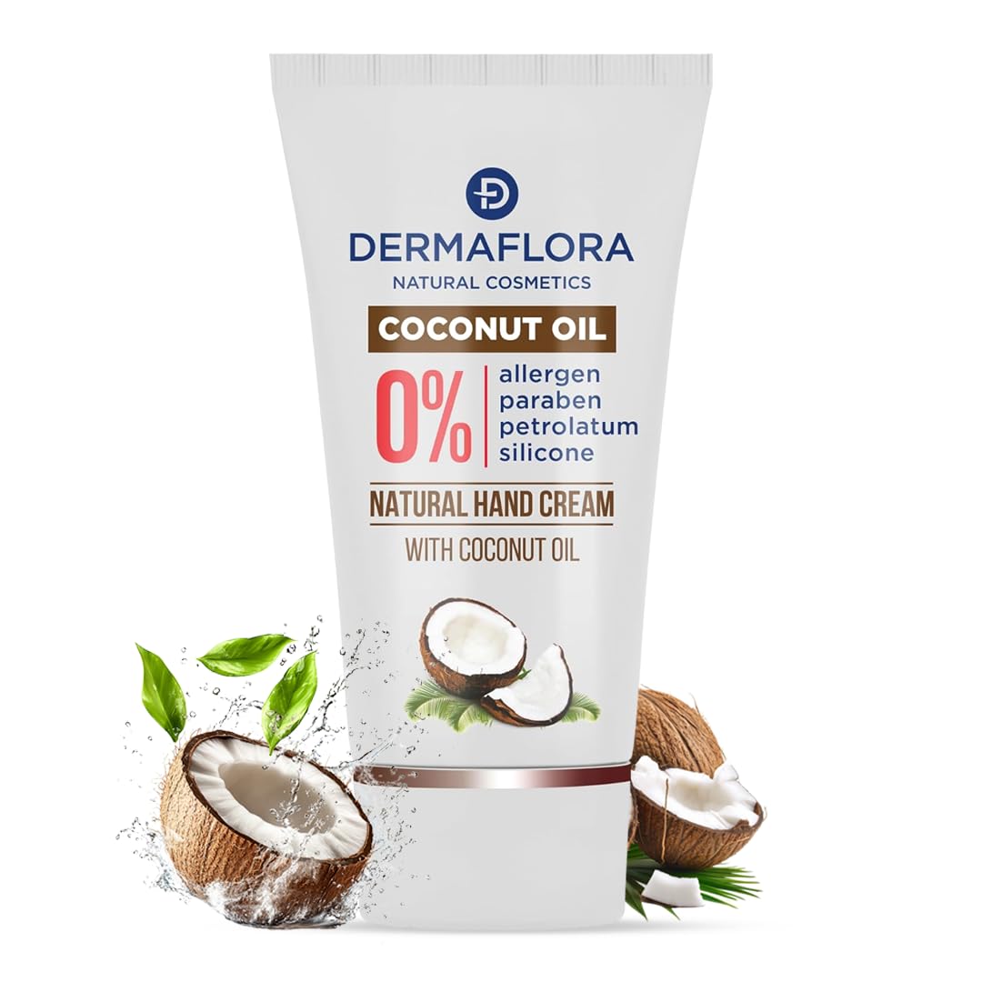 Dermaflora Coconut Oil Hand Cream – 50ml | Deep Moisturising Handcream for Dry Hands | Enriched Handcream with Natural Coconut Oil & Vitamin E | Fast-Absorbing, Non-Greasy, Vegan & Cruelty-Free