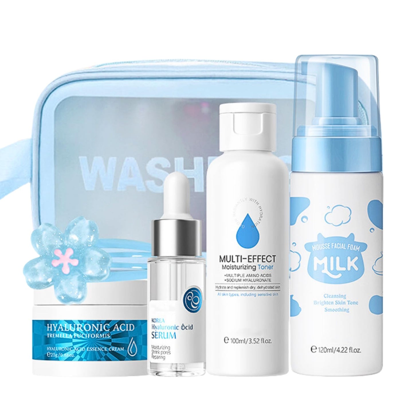 TBeautfave Hydrating Skin Care Sets & Kits, Hyaluronic Acid Skincare Sets, Pamper Sets for Women Gifts, Girls Pamper Set, Facial Kit with Moisturizer, Sreum, Cleanser and Toner set, Travel Kit with Wash Bag