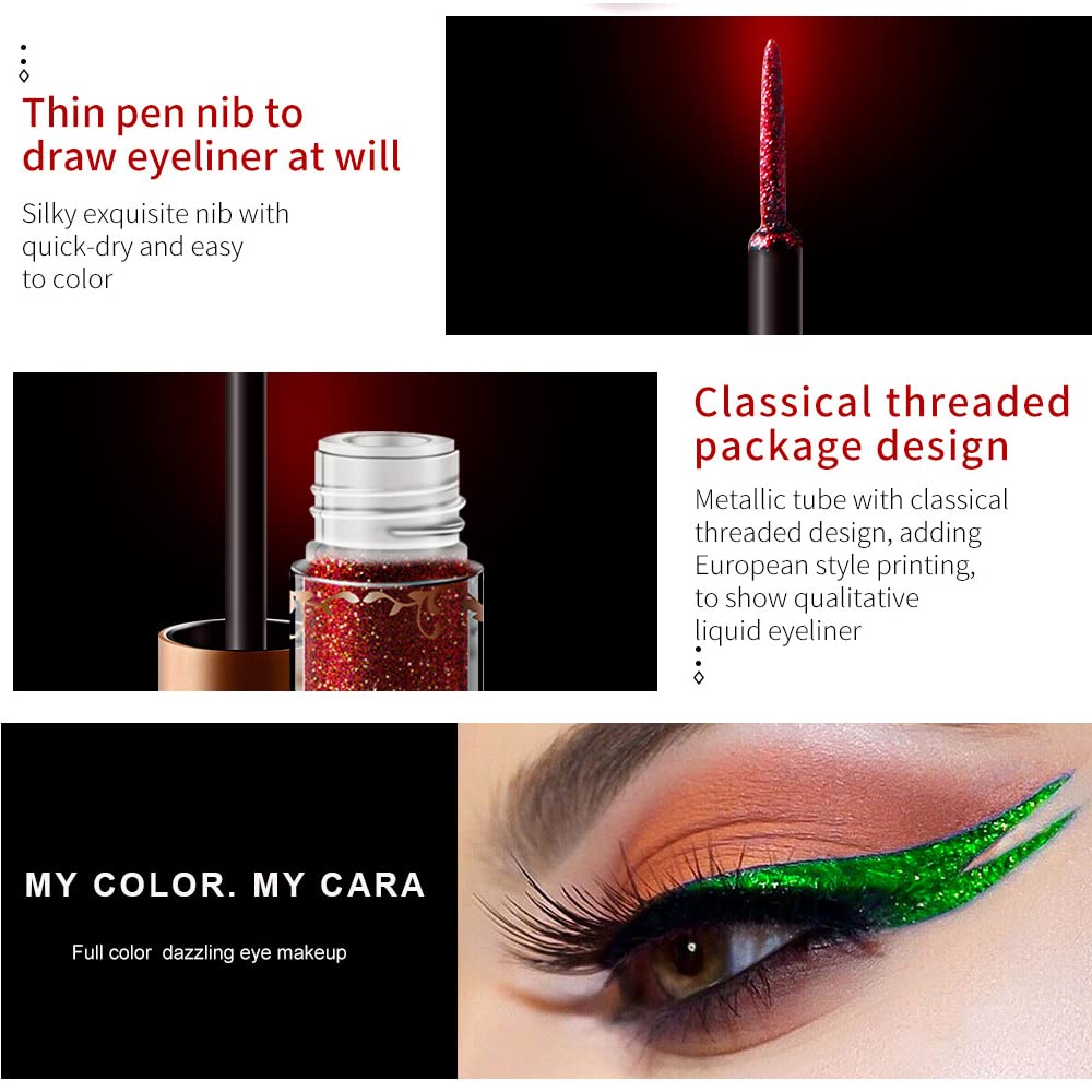 Glitter Liquid Eyeliner, OCHILIMA Long Lasting Waterproof Shimmer High Pigmented Silver Gold Metallic Colorful Eyeliners Glitter Makeup for Women