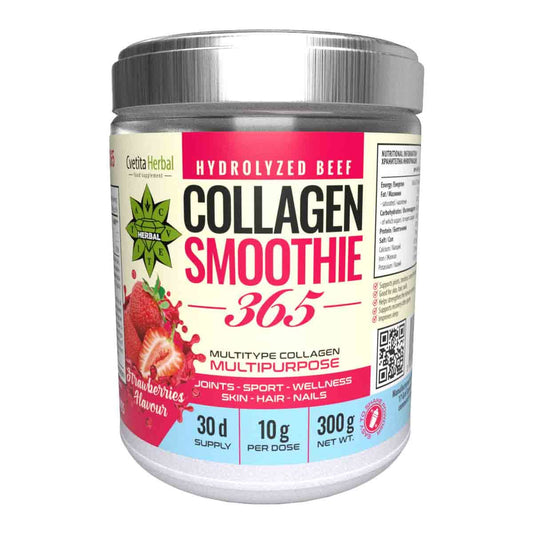 Cvetita Herbal Collagen Smoothie 365 - Hair, Skin, Nail and Joint Support | 30 Days Supply | Hydrolyzed Beef Collagen with Strawberry Flavour | Non GMO