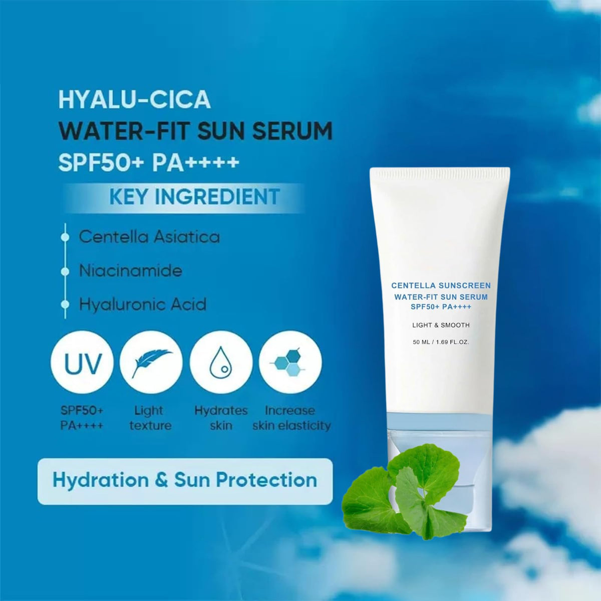 Tianyue Madagascar Centella asiatica Sunscreen, SPF 50 PA+++++Centella asiatica Facial Sunscreen, Korean facial moisturizer, hydrating skin care and UV protection, refreshing and not sticky.