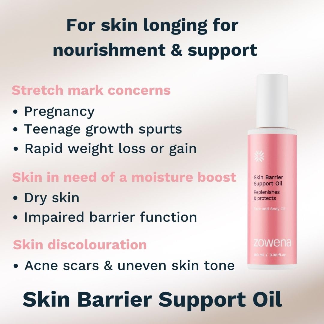 Zowena Skin Barrier Support Oil (60ml) - Oil for Pregnancy Stretch Marks, Natural Origin, with Vitamin E & Vitamin C