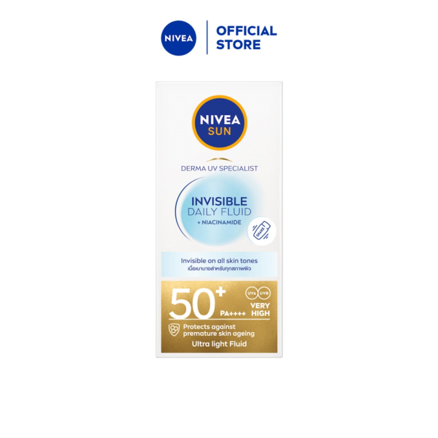 Nivea Sun NIVEA SUN UV Face Invisible Daily Fluid SPF50+ (40ml), Face Sunscreen with Niacinamide, 8H Matte Effect SPF50 Face Moisturiser, Invisible On All Skin Tones