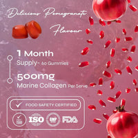 Known Delicious Marine Collagen Gummies - 500mg Collagen, Vitamin A, C - Skin Support - Natural Pomegranate Flavour - 60 Gummies, 2 Months Supply