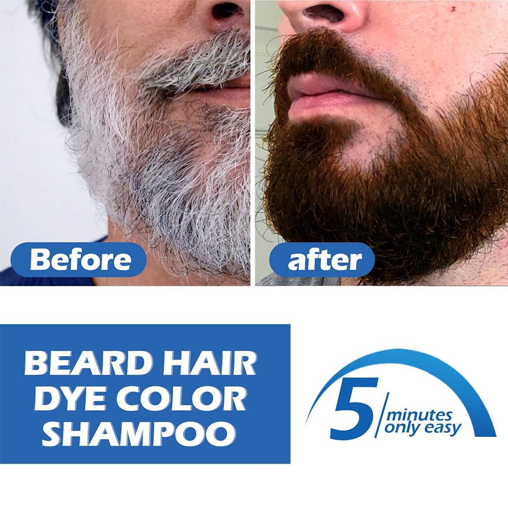 JRTTOSSE Men's beard and moustache hair dye for grey hair to dark brown, men's moustache hair dye, dark brown in 5 minutes, easy to use, dark brown moustache hair dye and hair colour shampoo, 200 ml.
