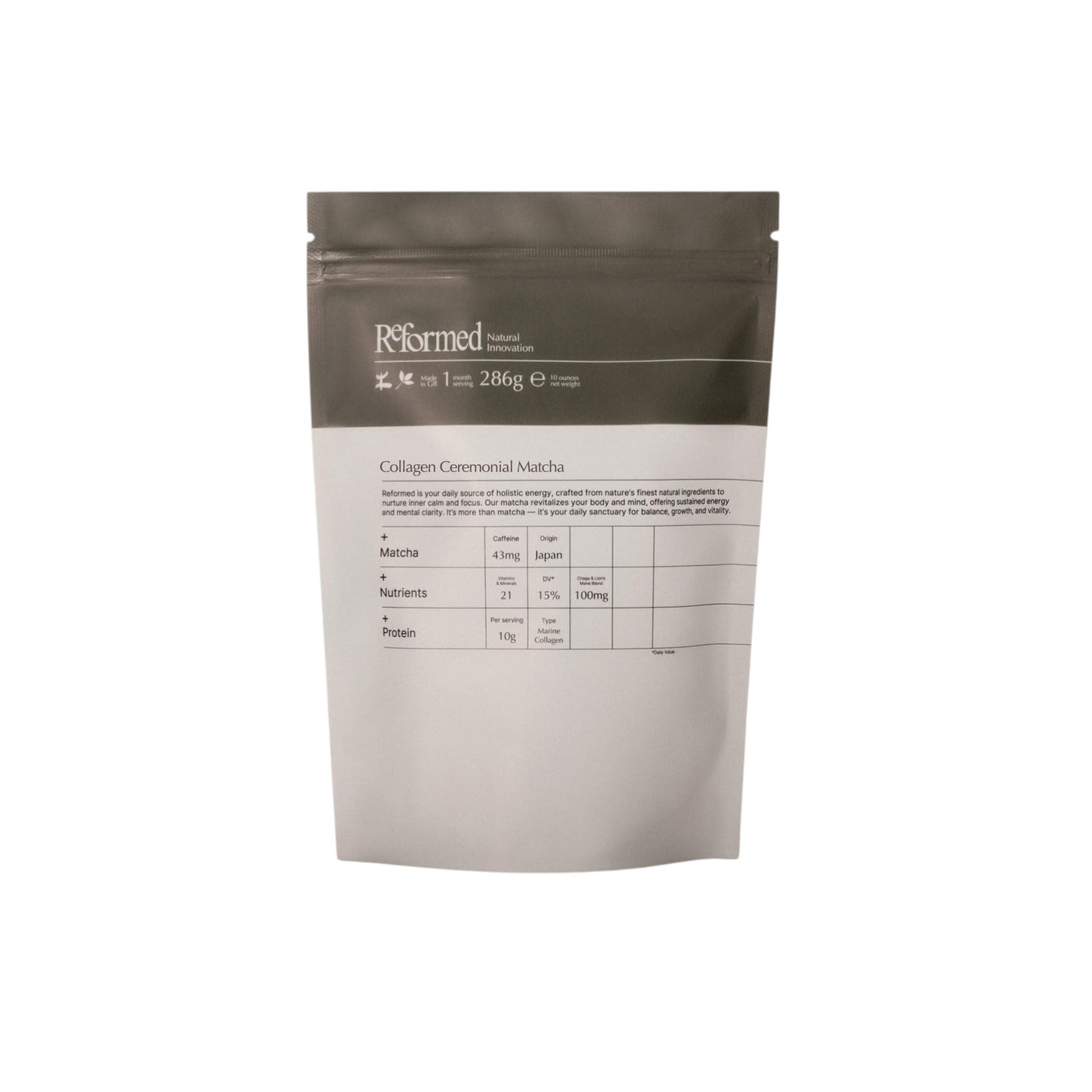 Reformed Collagen Matcha Powder I Hydrolysed Collagen (Marine), Ceremonial Grade, Reduce Bloating, Functional Mushrooms, 21 Vitamins & Minerals, I UK Made I 1 Month Supply