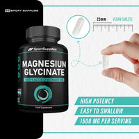 SS Sport Supplies Magnesium Glycinate Supplements 1500mg & Vitamin B6-120 High Strength Capsules - 1500mg of Magnesium Providing 315mg Elemental Magnesium (Bisglycinate) - Pure Active Ingredient