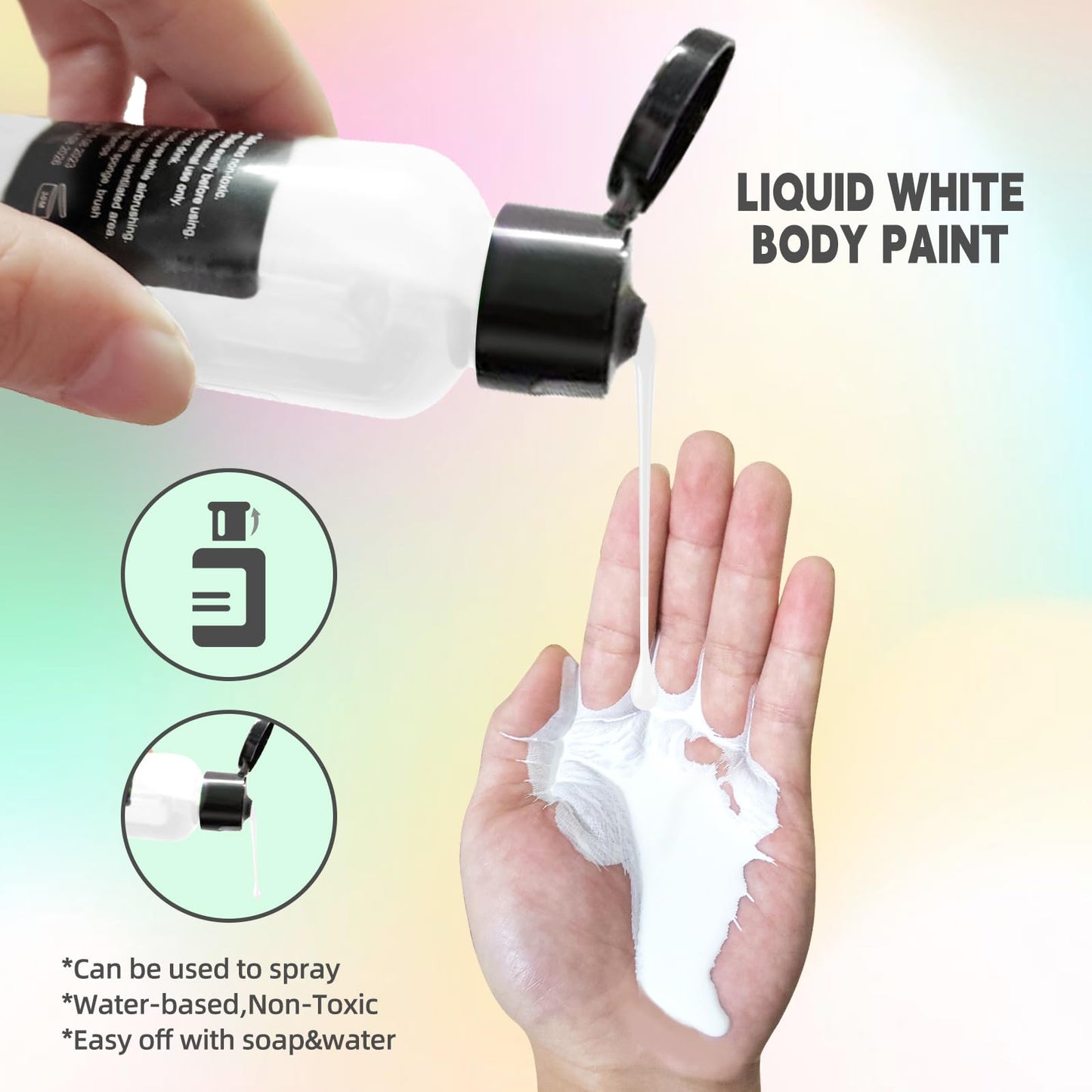 Go Ho Makeup Liquid White Face Body Paint(2.1 oz),White Makeup Water Based Face Paint and Body Paint for Special FX, Cosplay, and Halloween Makeup
