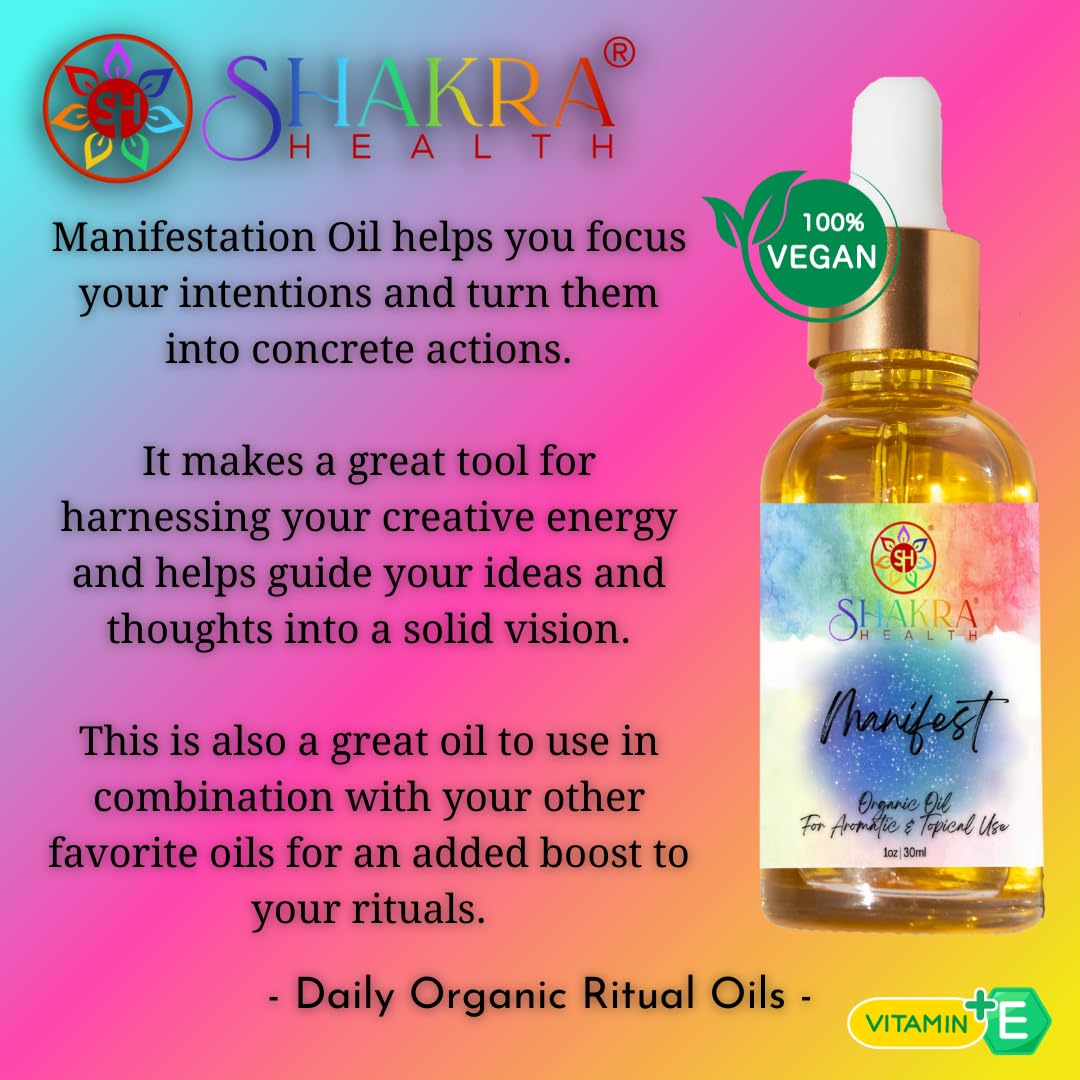 SH SHAKRA HEALTH Yoni Oil, Massage Oil & Daily Ritual Moisturising Oil | Manifesting, Law of Attraction, Meditation, Pagan Spells & Invocations. Manifest Wishes. Vegan, Organic, Natural (Manifest)