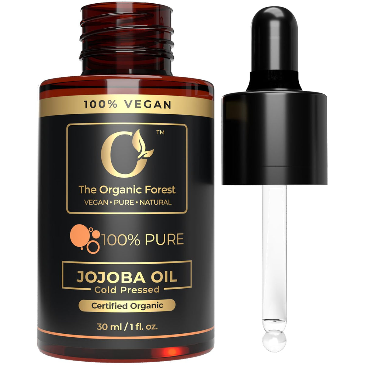 The Organic Forest – VEGAN . PURE . NATURAL 100% Pure Cold Pressed Unrefined Organic Jojoba Oil | Skin Care & Makeup Remover | Moisturizing Body Oil for Dry & Wrinkle Skin | USDA Certified Cleansing Oil, Hair Oil, Lip Oil & Massage Oil |