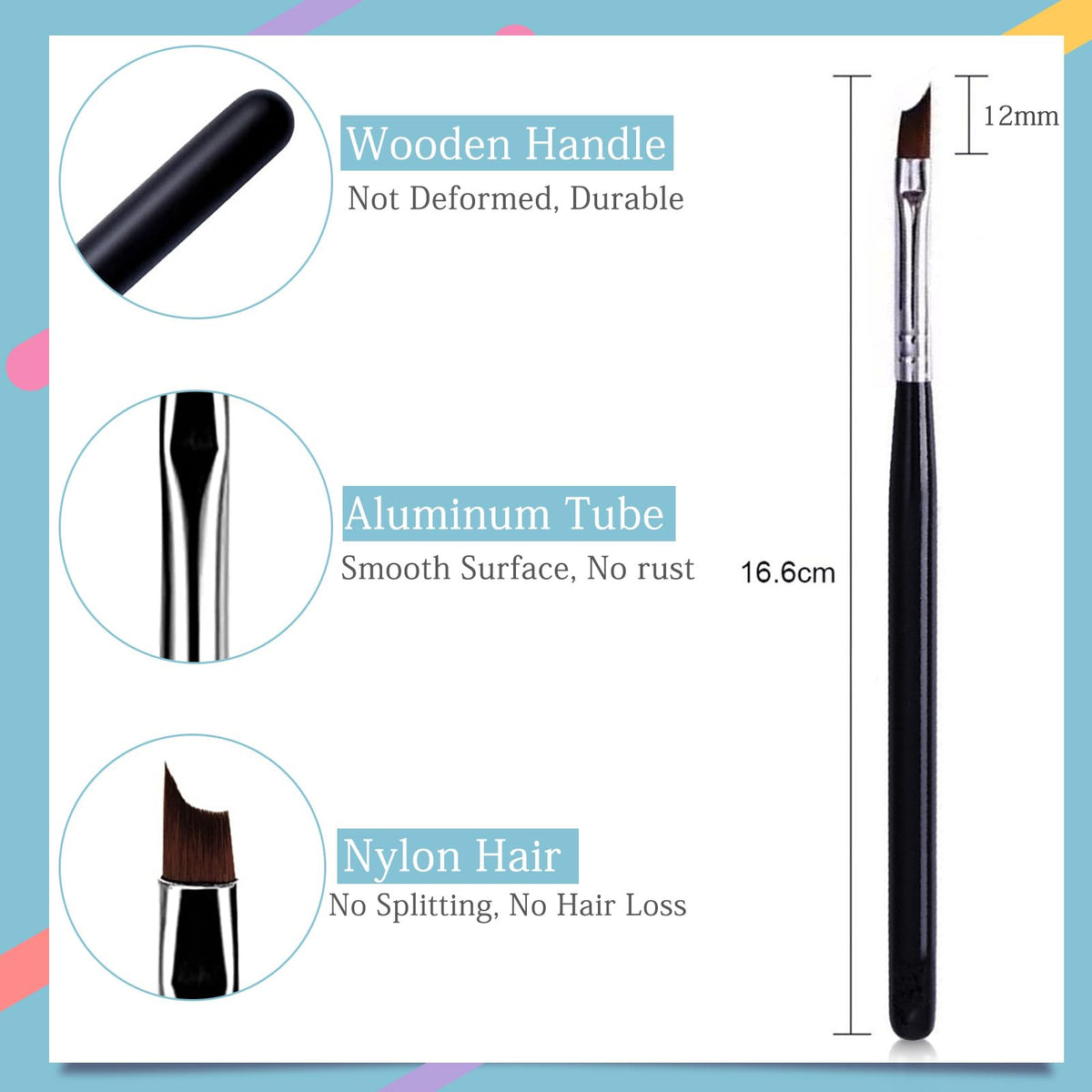 Honey Joy Oblique Head French Tip Nail Brush Black Handle UV Gel Acrylic Painting Drawing Pen Pack of 1, HJ-NB078