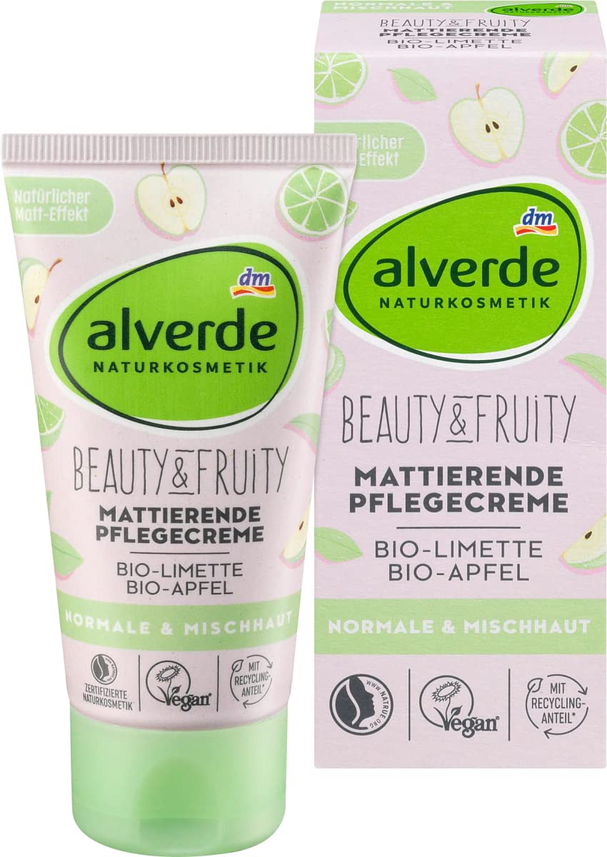 Alverde Natural Cosmetics Beauty & Fruity Day Cream - Matte Care Cream with Organic Lime and Organic Apple, 50 ml