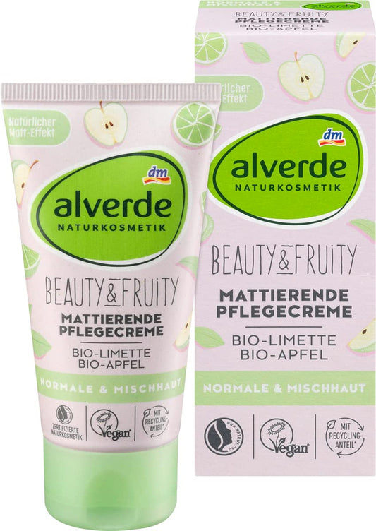 Alverde Natural Cosmetics Beauty & Fruity Day Cream - Matte Care Cream with Organic Lime and Organic Apple, 50 ml