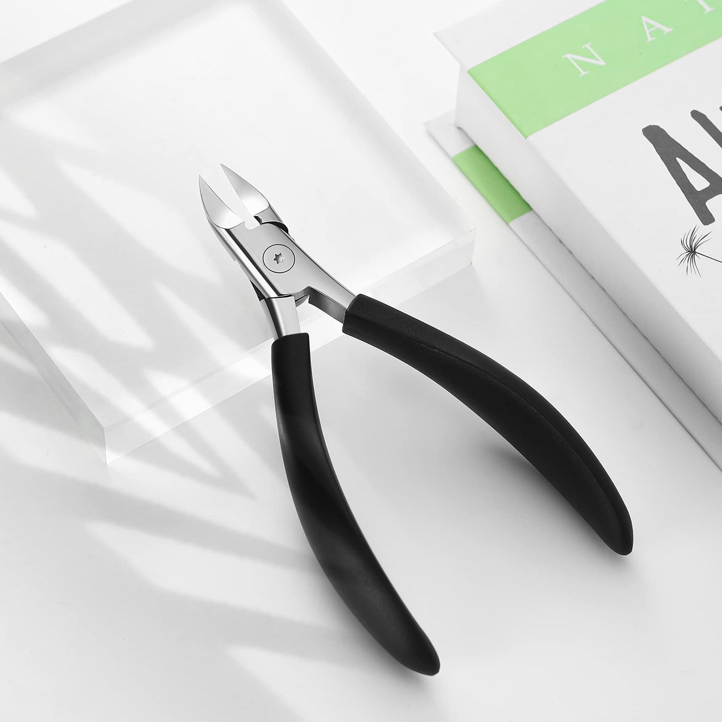 FVION Nail Clippers for Thick Nails or Ingrown Toenails, Thick Nail Clippers for Elderly, Precision Long Handled Toenail Clippers for Women & Men - Black