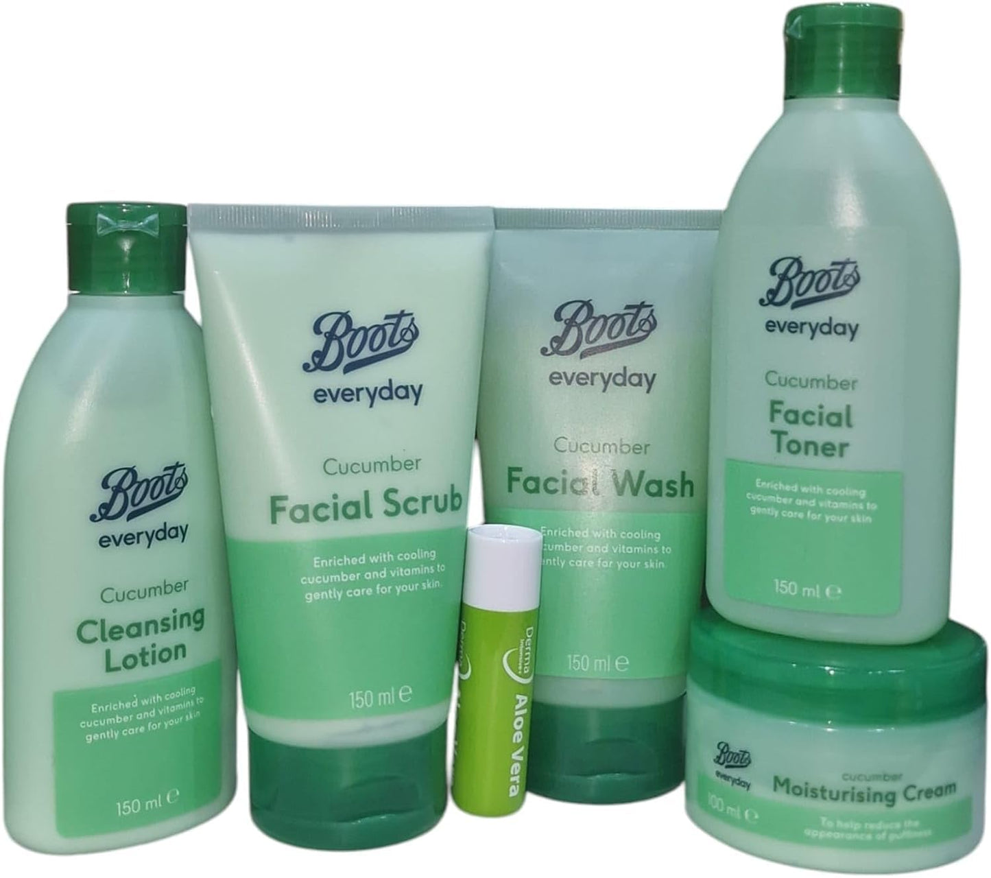 Generic Boots Cucumber facial skin care 5 pcs bundle With Free Aloe Vera Lip Balm