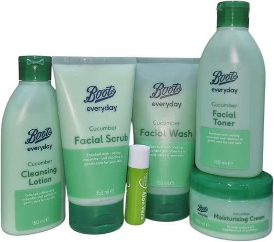 Generic Boots Cucumber facial skin care 5 pcs bundle With Free Aloe Vera Lip Balm