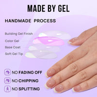 BTArtbox Stick On Nails for Women - Short Square Press On Nails, 32 Pcs Soft Gel French Tip False Nails With Glue, Reusable Semi-Transparent Fake Nail Kit in 16 Sizes, French Girl