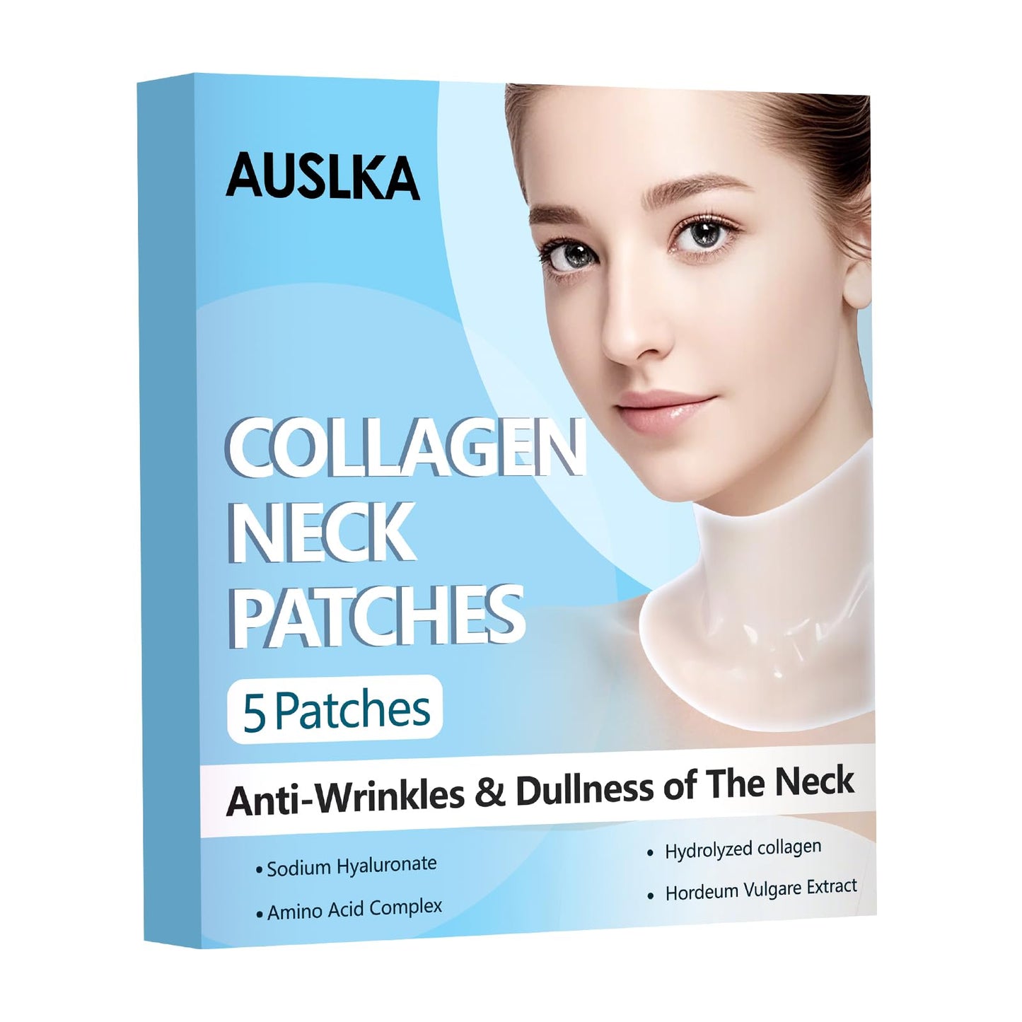 AUSLKA Neck Wrinkle Patches Moisturizing Hydrolyzed Collagen Mask, Neck Chest Lifting Firming Pads for Tightening Skin 5 PCS, Collagen Masks for Looking Down Causes Wrinkles