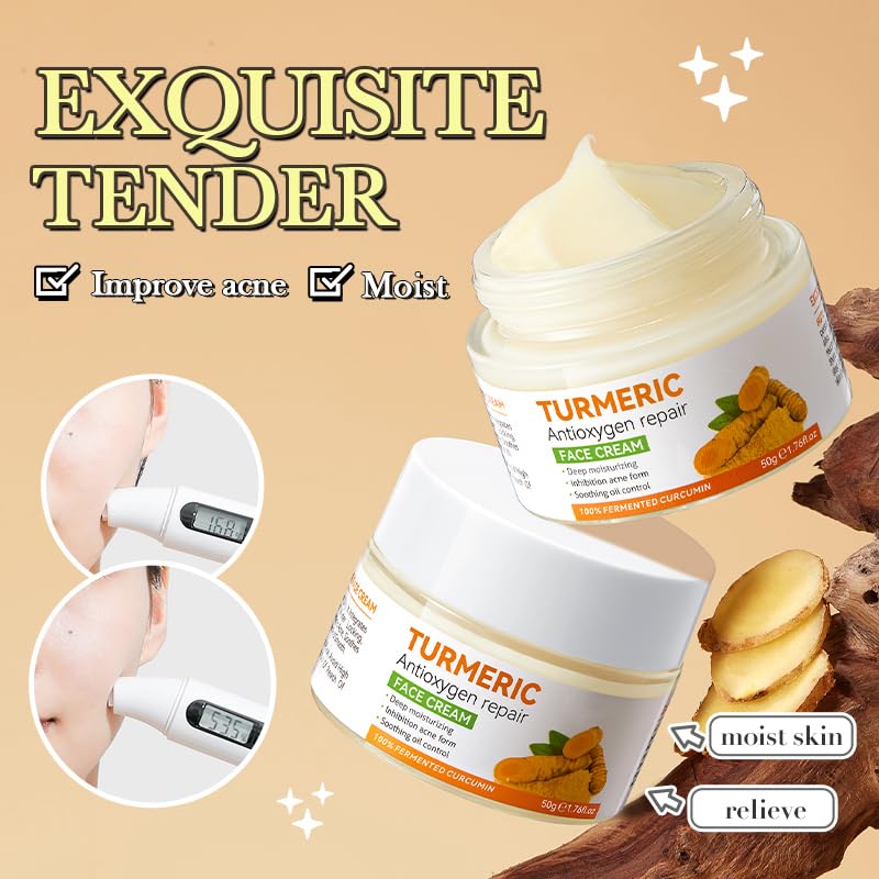 YUYUE-YY Turmeric Face Cream, Aanti Aging Cream For Radiant and Glowing Skin, Reduce Dark Spots & Hyperpigmentation, Refining Pores, Anti Ageing Moisturiser Cream for Women & Men - Brightening (Turmeric)