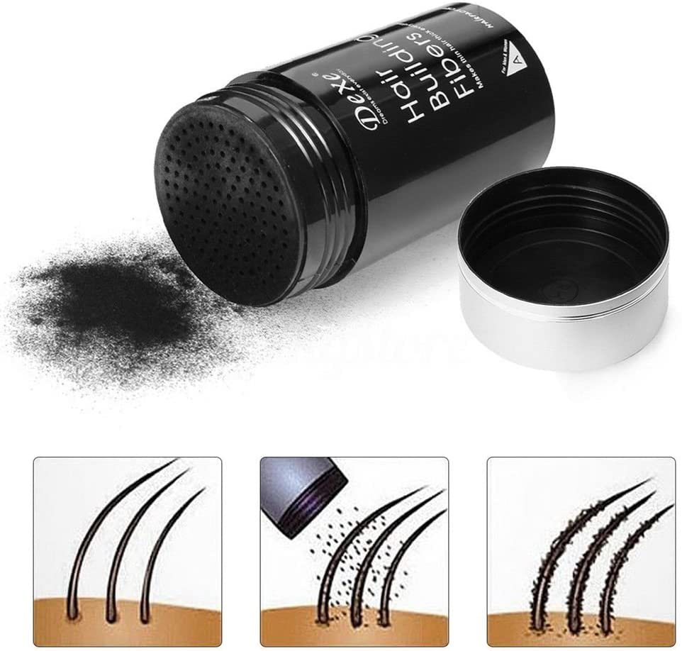 Dexe Hair Building Fibers - Thickening Fiber for Women and Men-Gentle Plant Formula-Hypoallergenic-Natural Look - Hair Loss Concealer Powder for Thicker Fuller Hair - .77oz (Dark brown)