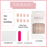 Ceboic 24Pcs Square False Nails Short, Pink Gradient French Tip Nude Press on Nails, Glossy Removable Glue on Nails with Glue Stickers, Acrylic Full Cover Stick on Nails for Women and Girls