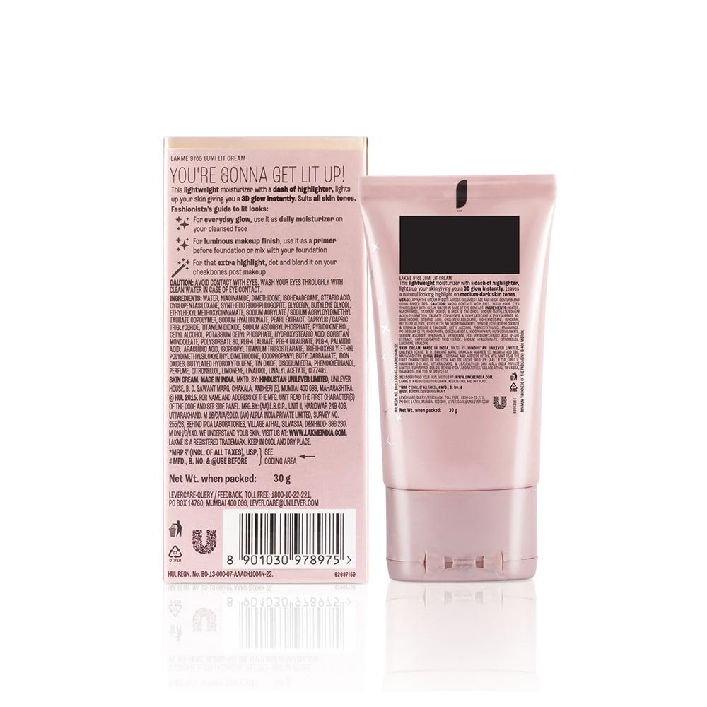 LAKMÉ Lakme Lumi Cream Moisturizer with Highlighter, Enriched with Niacinamide for All Skin Type 30g