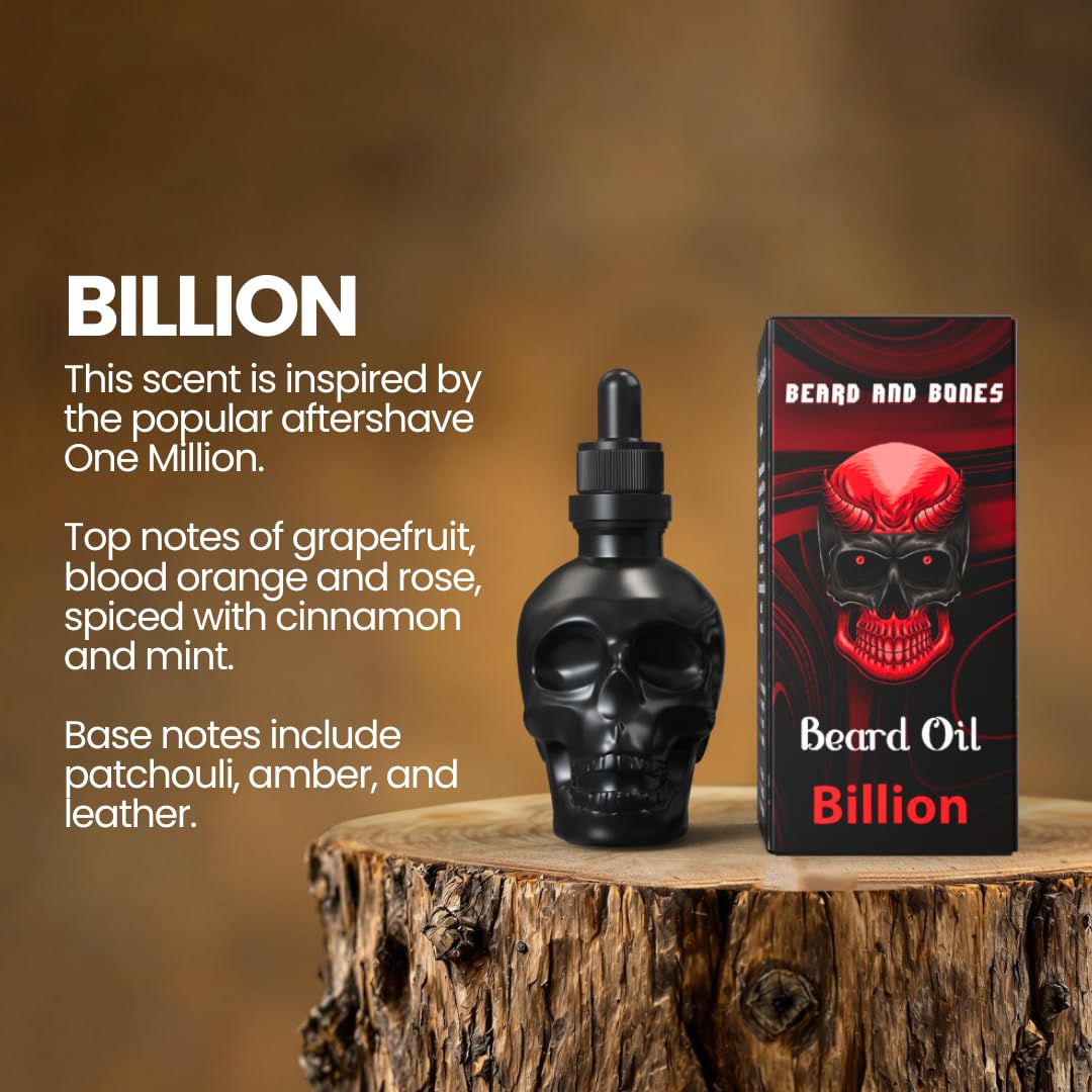 Beard and Bones Beard & Bones 60ml Beard Oil for Men | Nut Free | Glass Skull (Billion)