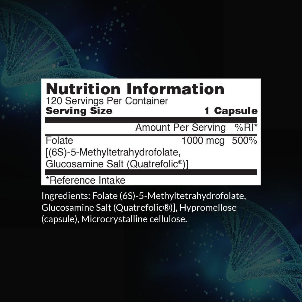 1MG L-5 MTHF by Intelligent Labs, 120 Capsules 4 Months Supply, L-5 Methylfolate Activated Folic Acid Supplement as Quatrefolic Acid, Activated Folate