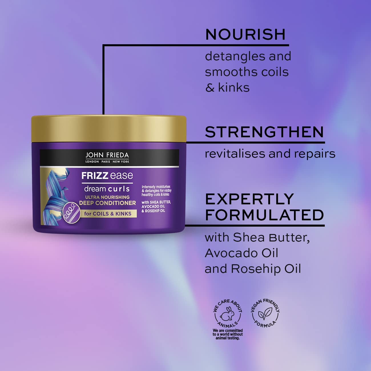 John Frieda Frizz Ease Dream Curls Ultra Nourishing Deep Conditioner 230ml, Conditioner for Curly Hair, Anti-Frizz Hair Mask