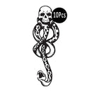 VOMONO 10 Pcs Magic Mantra Snake Skull Dark Mark Death Eater Temporary Halloween Cosplay Tattoo Accessories