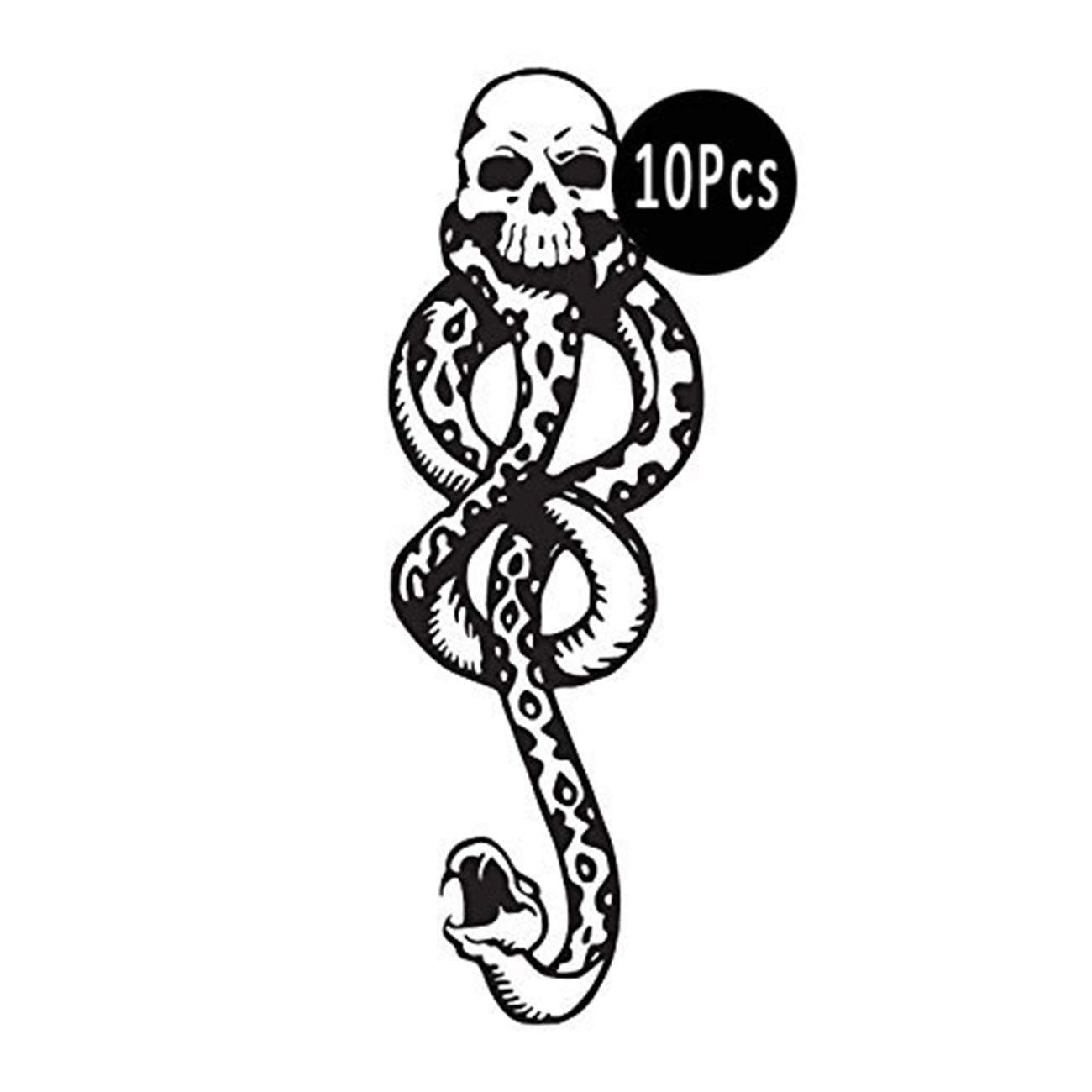 VOMONO 10 Pcs Magic Mantra Snake Skull Dark Mark Death Eater Temporary Halloween Cosplay Tattoo Accessories