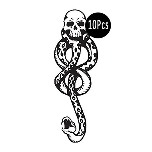 VOMONO 10 Pcs Magic Mantra Snake Skull Dark Mark Death Eater Temporary Halloween Cosplay Tattoo Accessories