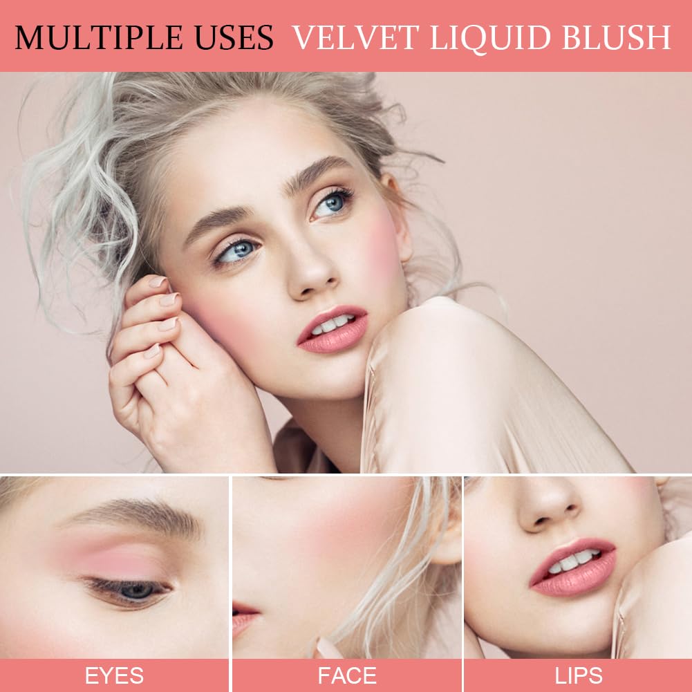 LOPHE 3 Pcs Liquid Blush for Cheeks, Soft Cream Liquid Blush Stick With Fine Glitter, Natural-Looking Face Cheek Tint Blush Makeup, Long Lasting Blendable Lightweight Moisturizing Beauty Makeup