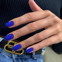 SXVME Royal Blue False Nails Medium Short Square, Press on Nails Medium Glossy Gel Full Cover Fake Nails Solid Color Natural Fit Reusable Acrylic Nails for Women Daily Wear, in 24 Pcs