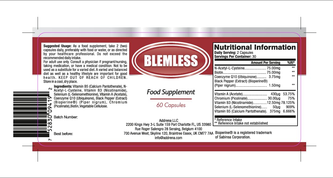 Blemless 30 Day- Clear Skin Supplement Pills Designed to Reduce Oily Breakouts from Spots & Blemishes with Vitamins A, B5, NAC, & Selenium for Women, Men, Teens, & Adults | 60 Natural Capsules